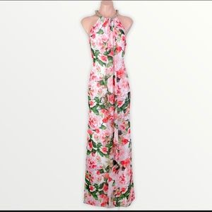 CALVIN KLEIN Pink Floral Halter Ball Gown Dress 6
